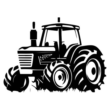This black and white silhouette of a vintage tractor showcases its large wheels and simple design, perfect for agricultural-themed illustrations and projects.