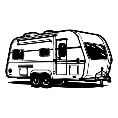 This illustration depicts a vintage camper trailer, showcasing a sleek and minimalist design. Ideal for travel and adventure themes, this artwork captures the essence of exploration and outdoor living.