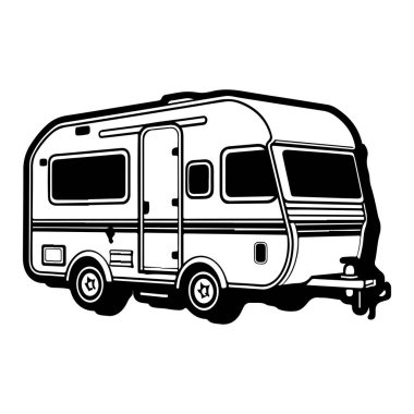 A charming vintage travel trailer illustration featuring clean lines and a minimalist design, perfect for outdoor and adventure-themed projects.
