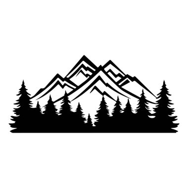 A stunning silhouette of a mountain range and pine trees creates a dramatic and peaceful scene, perfect for nature-themed projects or artwork.