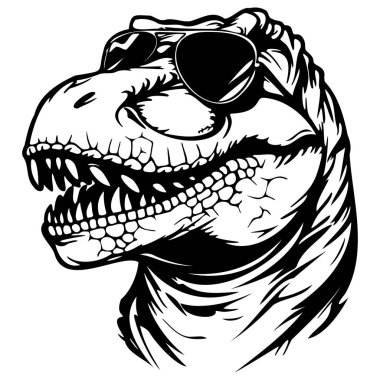 This dynamic illustration features a T-Rex wearing sunglasses, blending humor and fierce charm. Ideal for creative projects and fun designs.