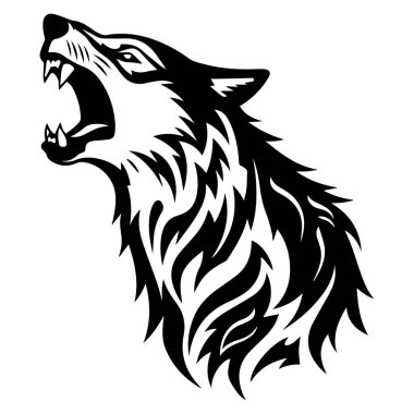 This striking illustration showcases a fierce howling wolf with stylized fur patterns, making it ideal for wildlife-themed projects, artwork, and more.