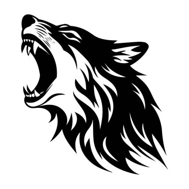 This striking silhouette of a fierce wolf head captures the essence of wildness and power, perfect for artistic designs and logos.