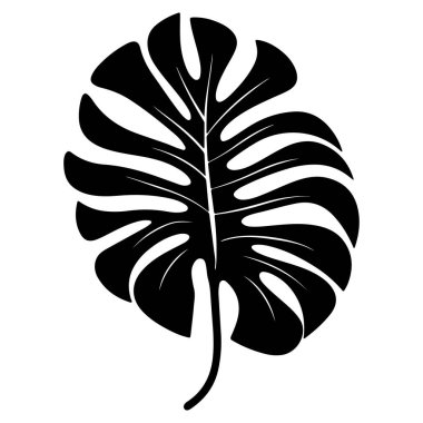 This sleek silhouette of a monstera leaf features elegant cutouts that enhance its artistic appeal, perfect for nature-themed projects.