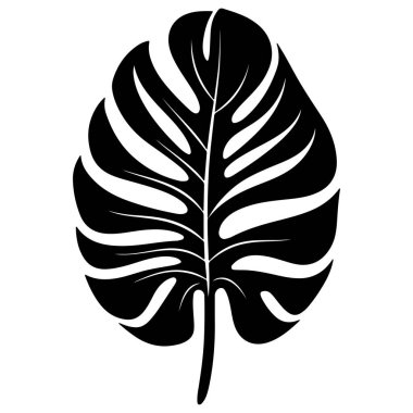 A striking minimalist depiction of a monstera leaf in black silhouette against a white background, perfect for nature-themed designs.