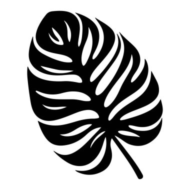 This striking black and white silhouette of a monstera leaf perfectly captures the essence of tropical beauty and elegance for various design projects.