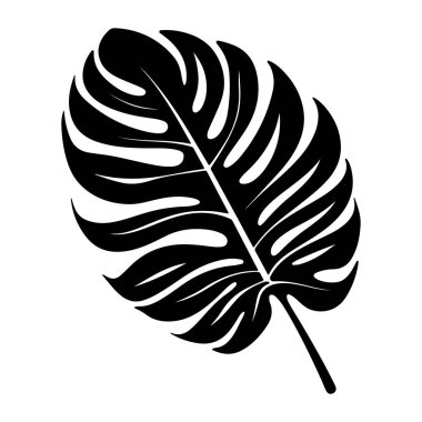 This elegant silhouette of a monstera leaf on a white background evokes a tropical feel, perfect for nature-themed designs and projects.