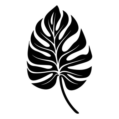 This image features a black silhouette of a Monstera leaf with detailed patterns, perfect for adding natural elements to digital designs or prints.