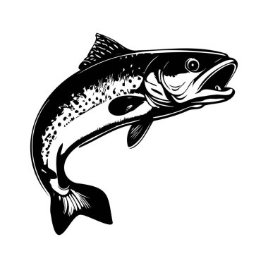 This striking illustration features a leaping trout fish captured in dynamic motion, showcasing intricate details and natural elegance. Ideal for nature enthusiasts.