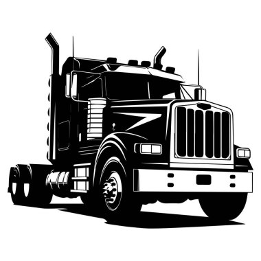 This striking illustration captures a classic black truck showcasing powerful design with bold features, set against a clean white background.