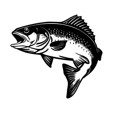 A striking black and white illustration of a fish leaping from water, capturing the beauty of nature and animal movement in an artistic way.