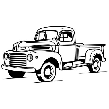 A detailed outline illustration of a classic vintage pickup truck, perfect for retro design projects, artistic expressions, and nostalgic themes.