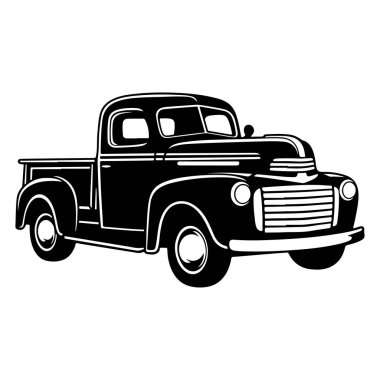 A striking black illustration of a vintage pickup truck showcasing classic design elements. Perfect for automotive and nostalgic projects.