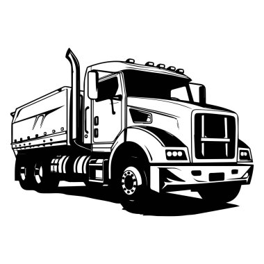 This image features a heavy-duty truck in a striking black and white illustration, showcasing its powerful design suitable for industrial use.