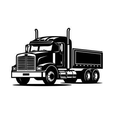 This detailed black and white illustration features a classic truck with a cargo bed, ideal for themes related to transportation and logistics.