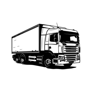 A striking black and white illustration of a delivery truck, perfect for showcasing transportation themes in logistics and freight services.