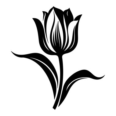 This captivating black silhouette of a tulip showcases intricate details, adding elegance and charm to any creative project or design.