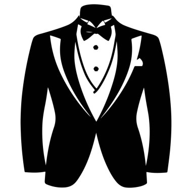 This black and white illustration of a tuxedo offers a stylish representation of formal wear, perfect for any elegant occasion or graphic project.