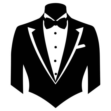 This elegant tuxedo silhouette design features a classic bow tie and shirt, perfect for invitations, events, decorations, and graphic arts.