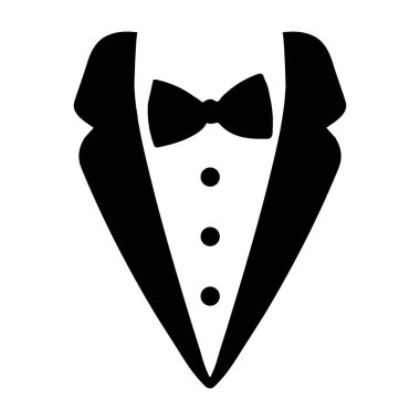 This elegant black tuxedo silhouette showcases a timeless design featuring a bow tie and classic buttons, ideal for weddings, galas, or formal events.