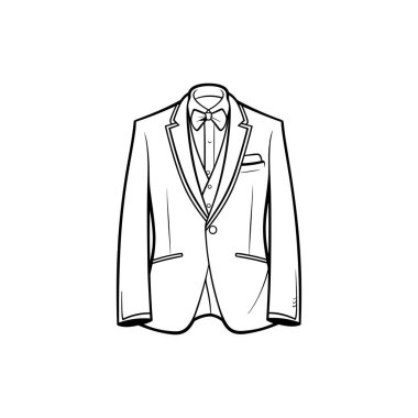 This illustration showcases a classic formal suit with a bowtie and vest, highlighting elegance and sophistication for special occasions.