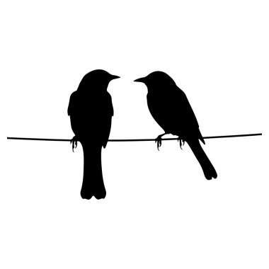 This minimalist silhouette design features two birds sitting closely on a wire, symbolizing companionship and tranquility. Ideal for wildlife themes.