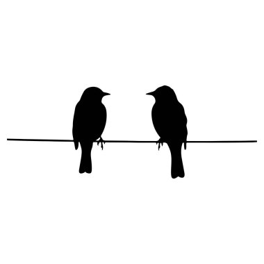 This minimalist silhouette showcases two birds perched on a wire, evoking themes of tranquility and connection to nature in a striking design.
