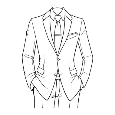 This minimalistic illustration showcases a classic suit and tie on a man, ideal for fashion concepts, design templates, and elegant projects.