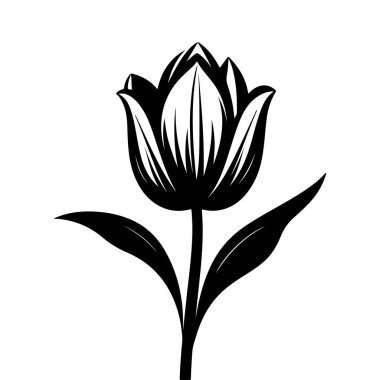 A monochrome illustration of an elegant tulip flower, showcasing graceful curves and a minimalist style perfect for various design uses.