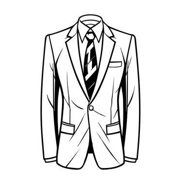 This minimalist illustration showcases a formal suit with a tie, perfect for representing elegance and professionalism in fashion-focused content.