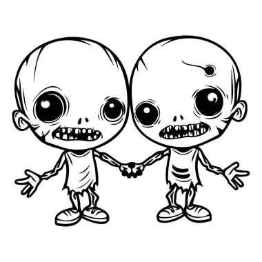 This whimsical illustration features two adorable cartoon zombies holding hands. Perfect for Halloween themes, this design adds a quirky touch to creative projects.