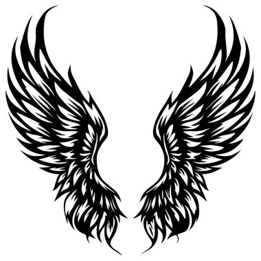 This captivating illustration features a pair of intricately designed black wings, showcasing detailed feather textures and elegant shapes. Perfect for various creative applications.