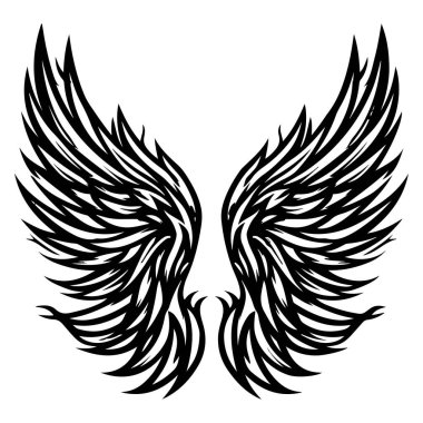 This striking black tribal wings design features intricate patterns that symbolize freedom and creativity, perfect for artistic projects or tattoo inspiration.