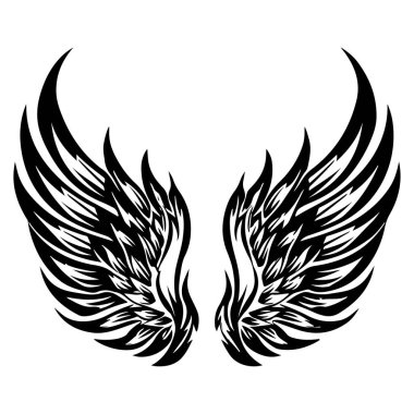 This striking black and white wing design features intricate feather details, perfect for tattoos, illustrations, and art projects emphasizing freedom and beauty.