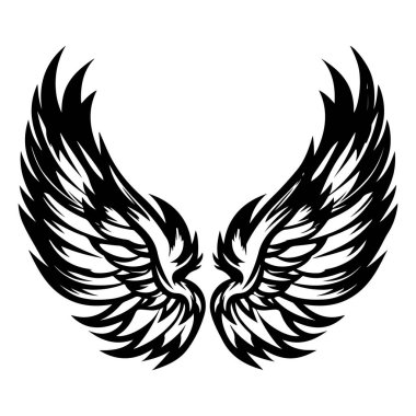 This striking illustration features intricate angel wings crafted with captivating feather designs, perfect for artistic and creative applications.