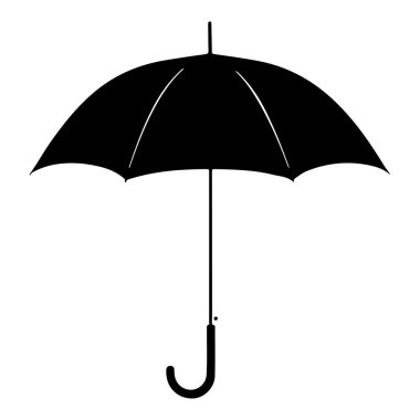 A stylish black umbrella icon on a white backdrop, perfect for minimalistic graphic designs, weather-related content, or artistic needs.