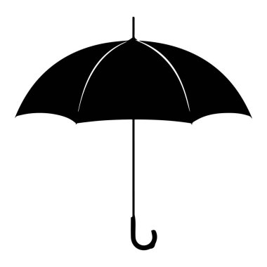 This simple black umbrella icon represents protection from rain and harsh weather. Its minimalist design suits various applications and themes.