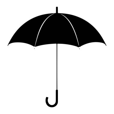 A minimalist black umbrella silhouette designed for use in various contexts, representing safety and protection against the elements.