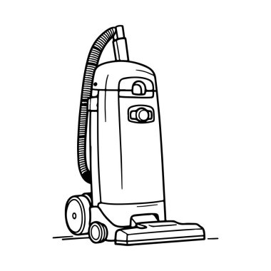 This illustration features a classic vacuum cleaner with a hose and wheels, perfect for conveying themes of home cleaning and organization.