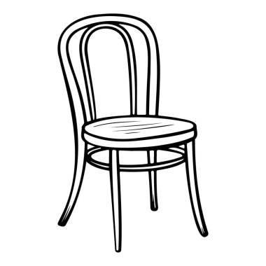 This artwork features a simple line drawing of a wooden chair, offering a minimalist aesthetic suitable for various design themes and projects.