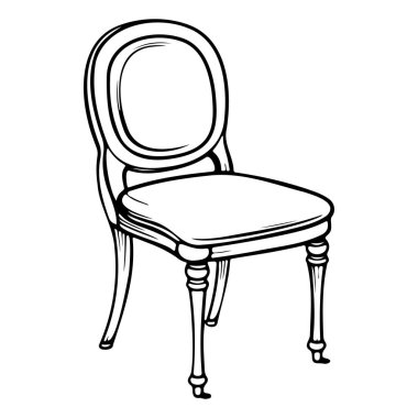This hand-drawn vintage chair showcases elegant lines and graceful curves, ideal for enhancing interior decor projects and artistic illustrations.
