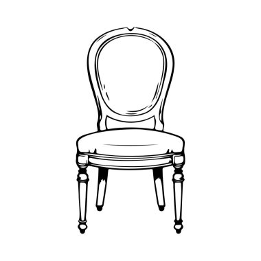 This detailed illustration features a vintage chair, showcasing ornate craftsmanship and elegant design elements suitable for various decor themes.