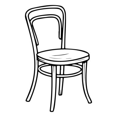 This artistic illustration features a vintage wooden chair in a simple outline, perfect for minimalist decor or creative projects.