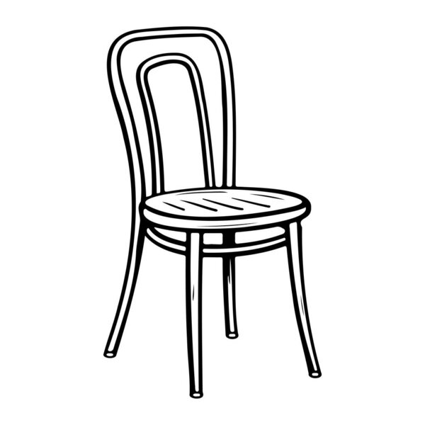 A minimalist design featuring a simple wooden chair with a curved backrest and slender legs. Perfect for artistic and interior design projects.