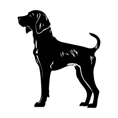This striking black silhouette of a dog in a standing position captures the elegance and vitality of this beloved pet, perfect for various designs.