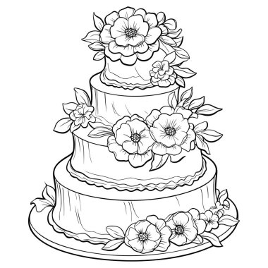 This elegant three-tier wedding cake features beautiful floral decorations, perfect for special occasions, celebrations, or event planning needs.