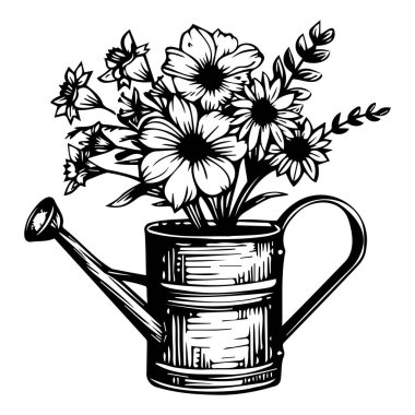 A charming vintage watering can overflowing with an assortment of lovely flowers, evoking a sense of tranquility and beauty in nature.