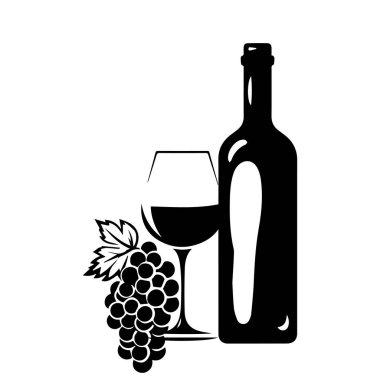 This stylish illustration features a wine bottle, a glass, and fresh grapes, perfect for showcasing culinary creativity or vineyard themes.