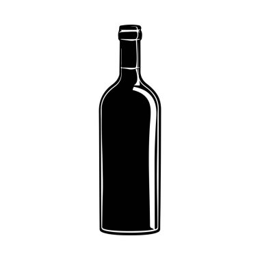 This black and white illustration depicts a tall empty wine bottle against a white background, perfect for design projects and decorations.