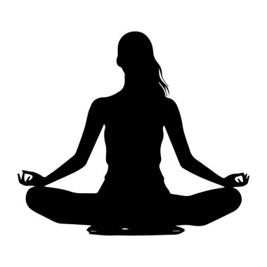 A serene silhouette of a woman practicing meditation in the lotus position, embodying peace and tranquility. A perfect representation for wellness themes.
